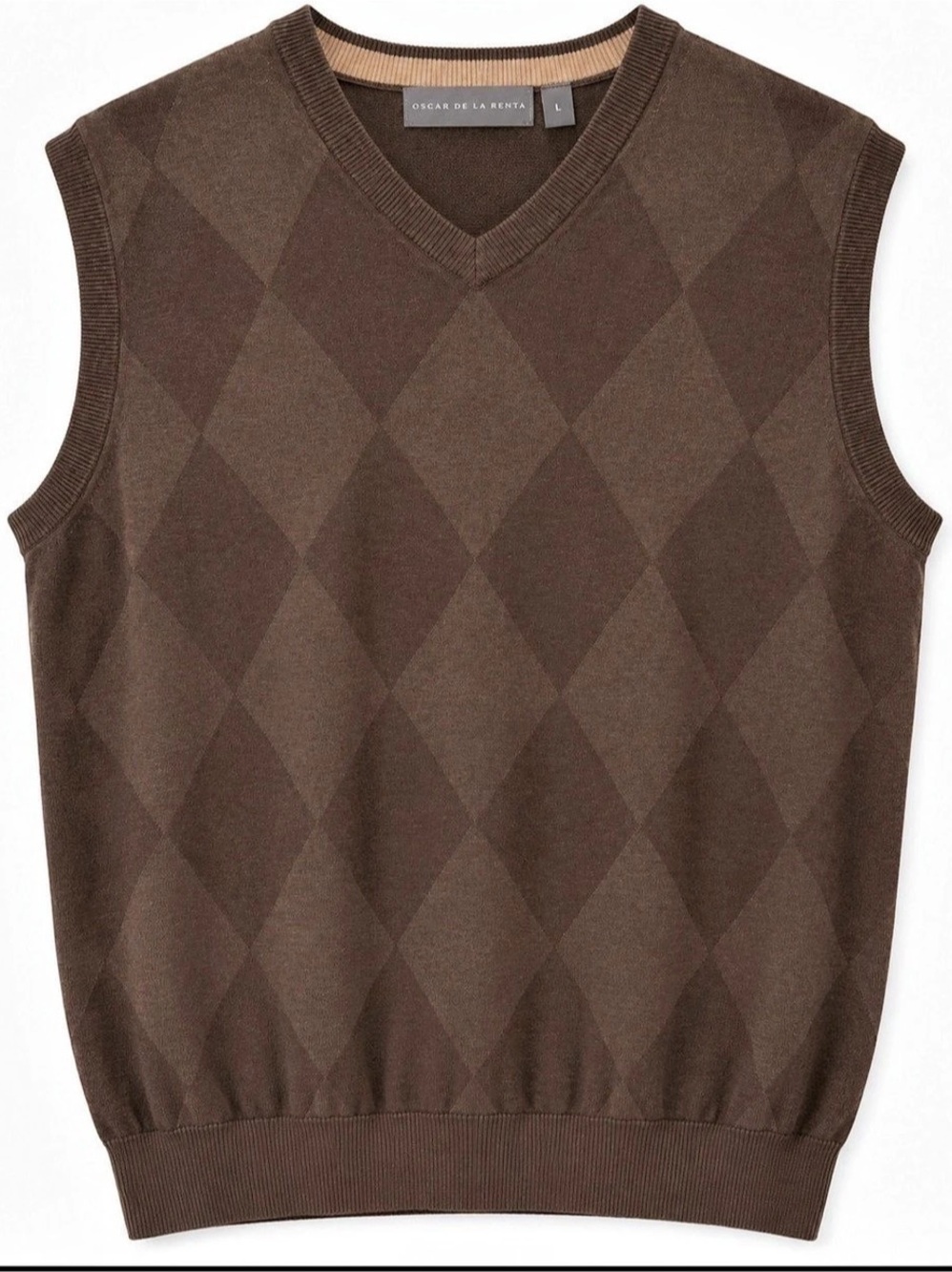 Oscar de la Renta Men’s Brown Argyle Sweater Vest Large Old Money Preppy